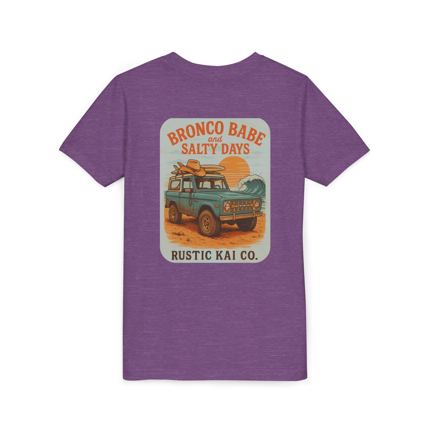 Bronco Babe Youth Tee, Vintage Car Design, Salty Days Cute Shirt, Summer Apparel, Gift for Adventure-Loving Kids