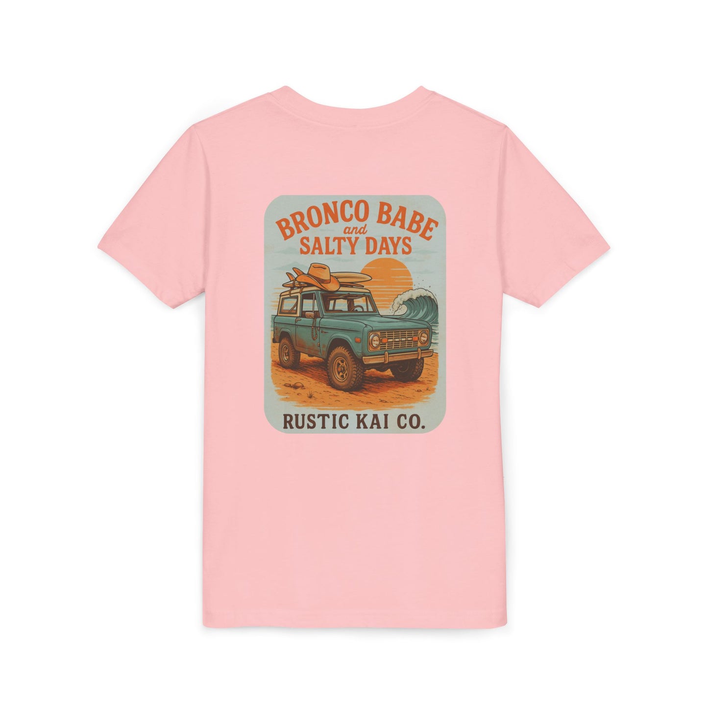 Bronco Babe Youth Tee, Vintage Car Design, Salty Days Cute Shirt, Summer Apparel, Gift for Adventure-Loving Kids