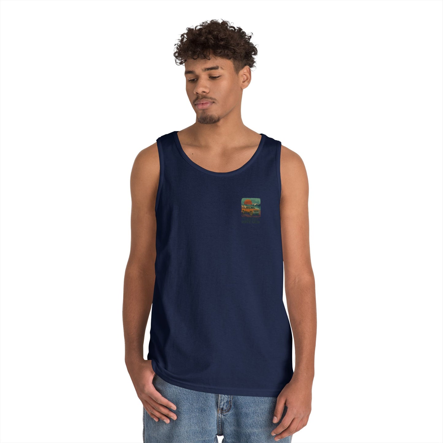 Rustic Adventure Unisex Heavy Cotton Tank Top, Summer Vibes, Travel Shirt, Camping Wear, Gift for Outdoor Lovers