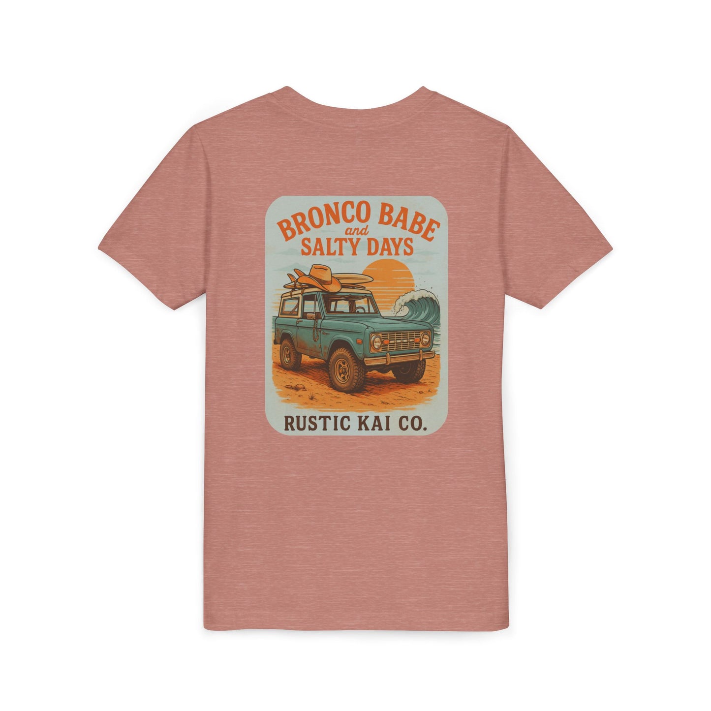 Bronco Babe Youth Tee, Vintage Car Design, Salty Days Cute Shirt, Summer Apparel, Gift for Adventure-Loving Kids