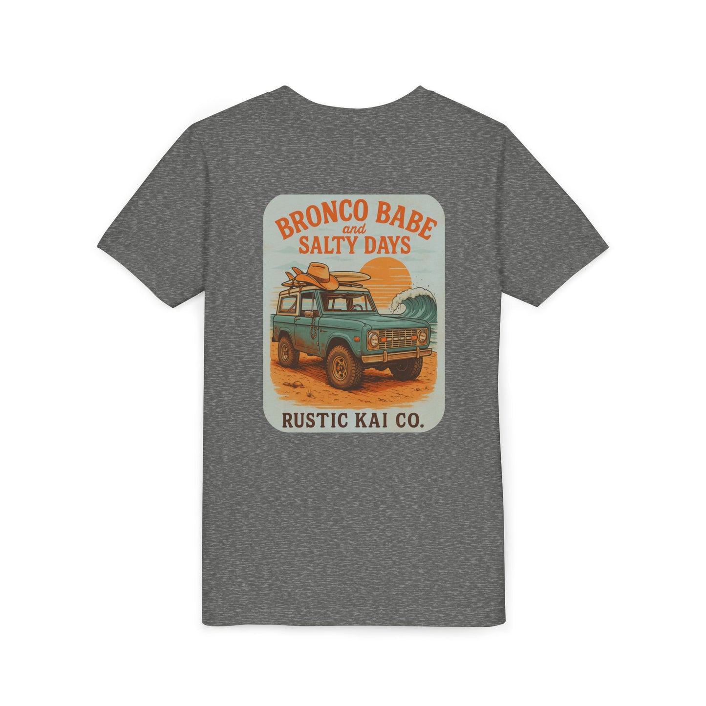 Bronco Babe Youth Tee, Vintage Car Design, Salty Days Cute Shirt, Summer Apparel, Gift for Adventure-Loving Kids