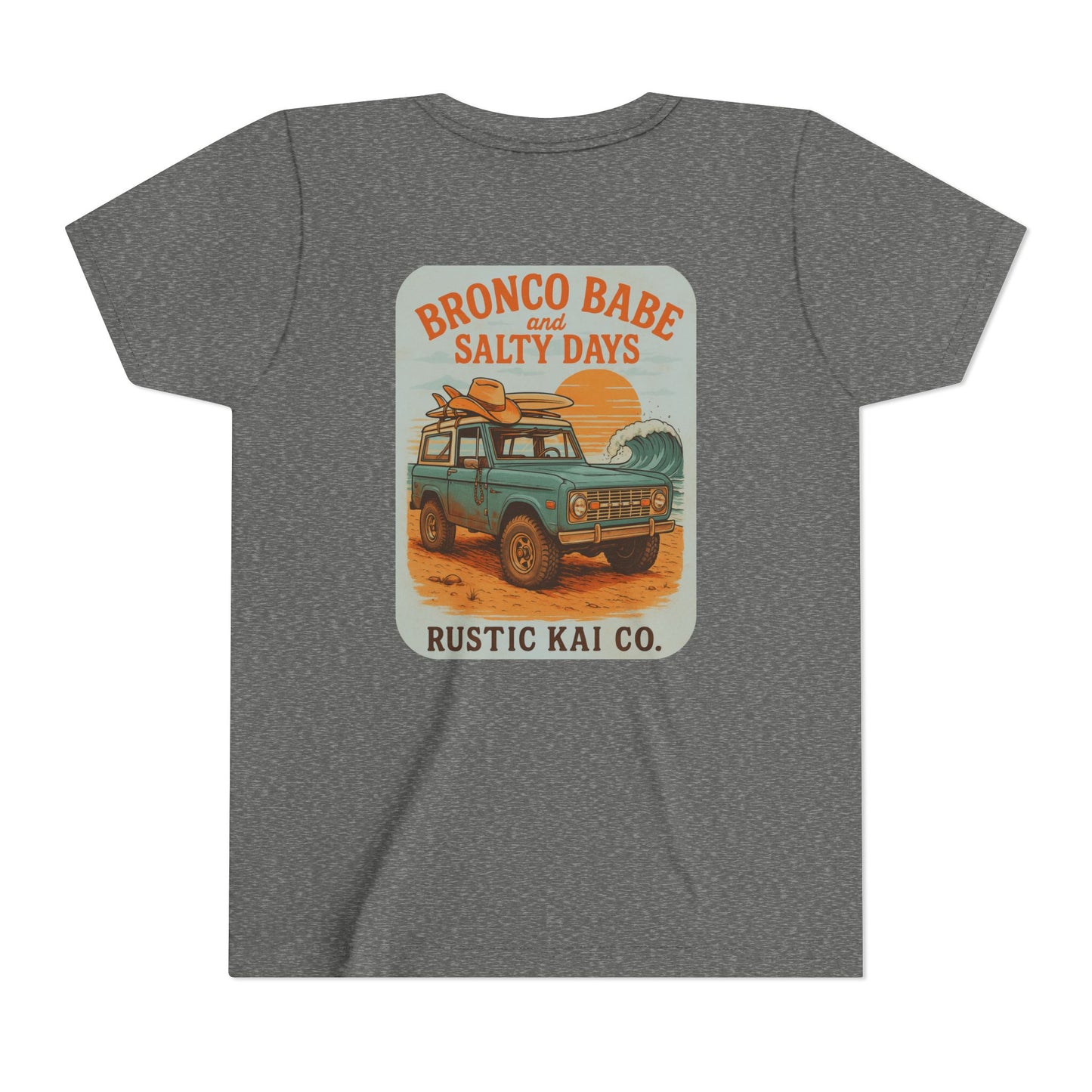 Bronco Babe Youth Tee, Vintage Car Design, Salty Days Cute Shirt, Summer Apparel, Gift for Adventure-Loving Kids