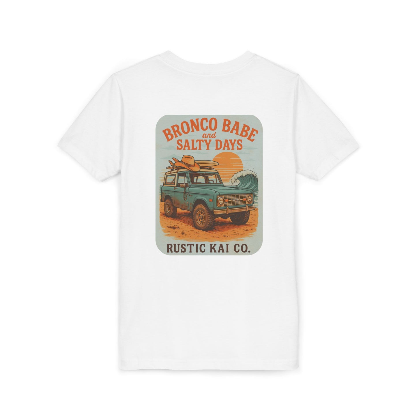 Bronco Babe Youth Tee, Vintage Car Design, Salty Days Cute Shirt, Summer Apparel, Gift for Adventure-Loving Kids