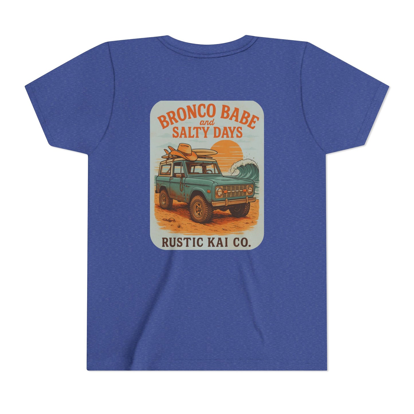 Bronco Babe Youth Tee, Vintage Car Design, Salty Days Cute Shirt, Summer Apparel, Gift for Adventure-Loving Kids