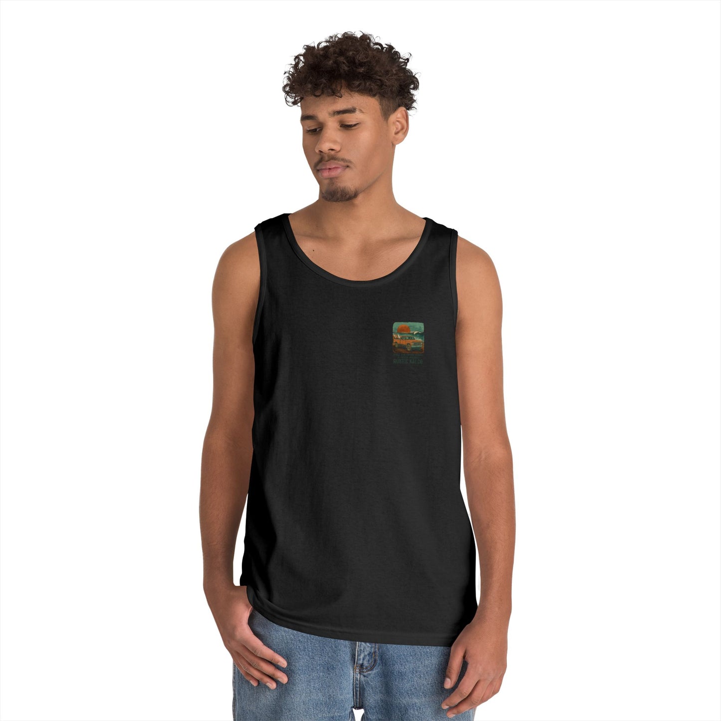 Rustic Adventure Unisex Heavy Cotton Tank Top, Summer Vibes, Travel Shirt, Camping Wear, Gift for Outdoor Lovers