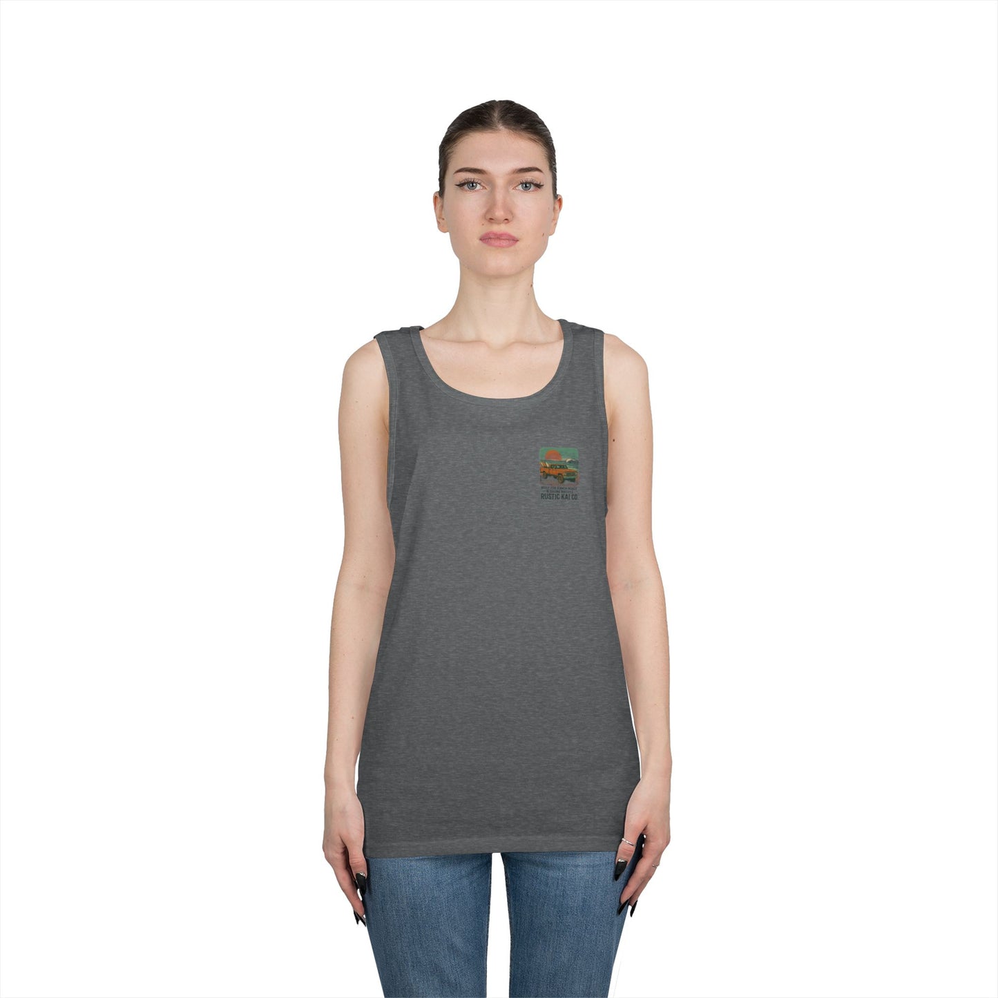 Rustic Adventure Unisex Heavy Cotton Tank Top, Summer Vibes, Travel Shirt, Camping Wear, Gift for Outdoor Lovers