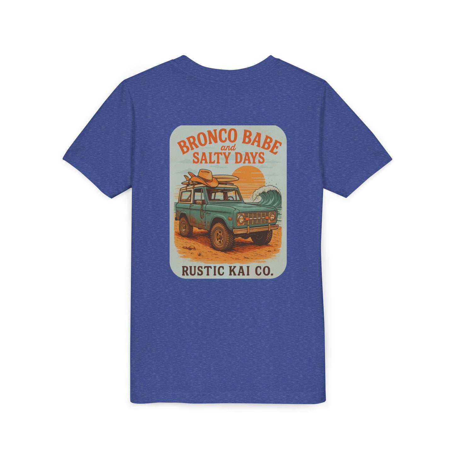 Bronco Babe Youth Tee, Vintage Car Design, Salty Days Cute Shirt, Summer Apparel, Gift for Adventure-Loving Kids