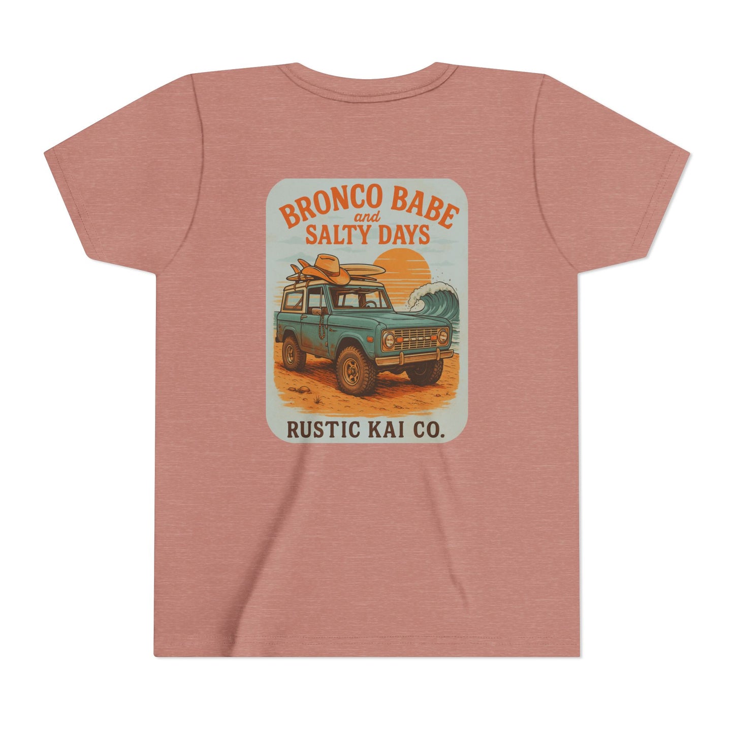 Bronco Babe Youth Tee, Vintage Car Design, Salty Days Cute Shirt, Summer Apparel, Gift for Adventure-Loving Kids